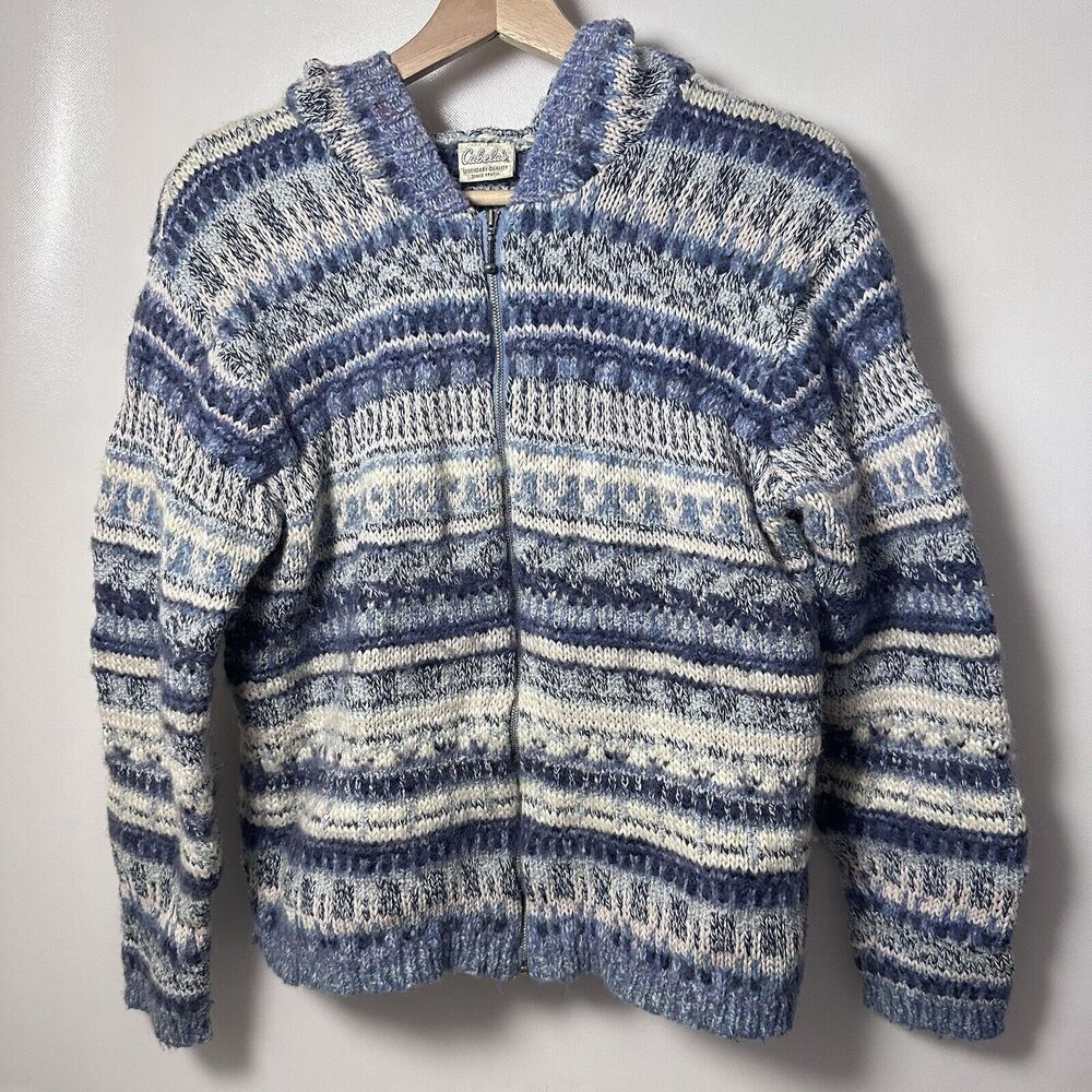 Cabelas Cardigan Womens Wool Blue Blend Zip Up Sweater Hooded Gorpcore Cabin 2X